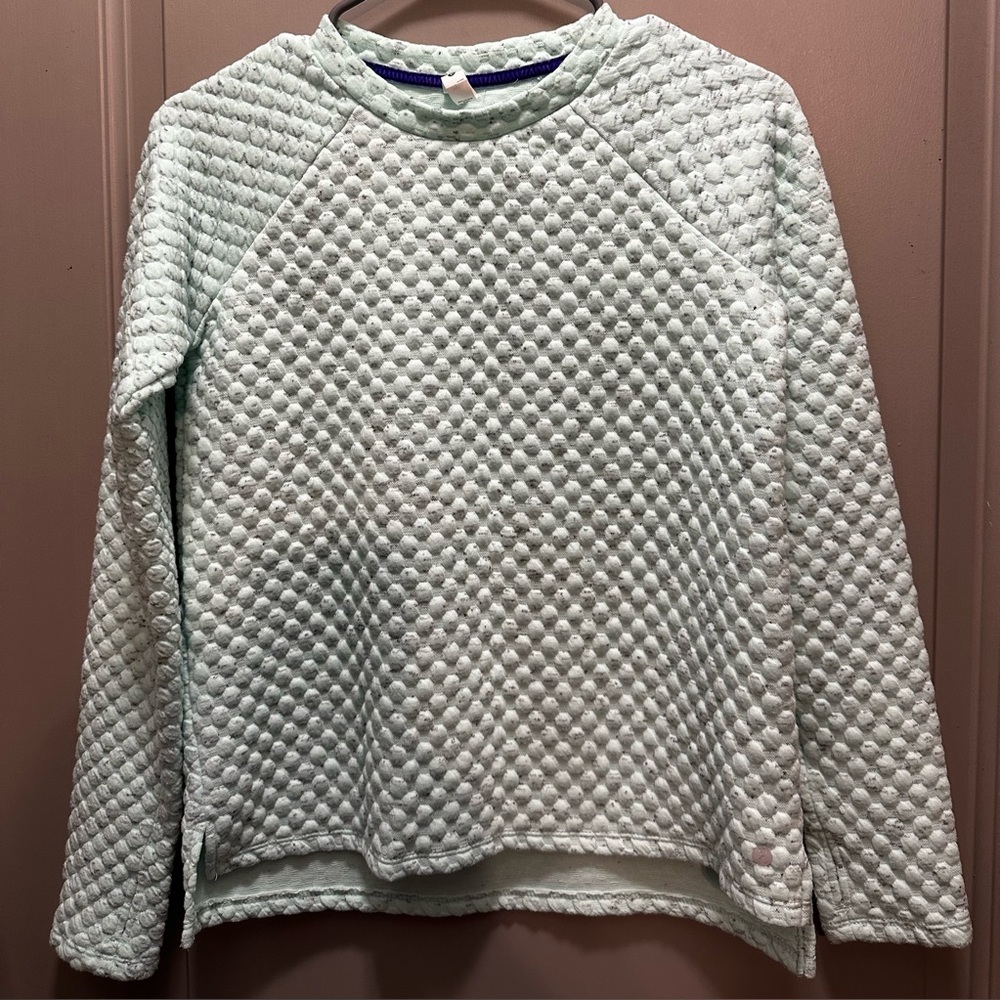 Layer 8 Size L Green/Gray Quilted-Look Top EUC